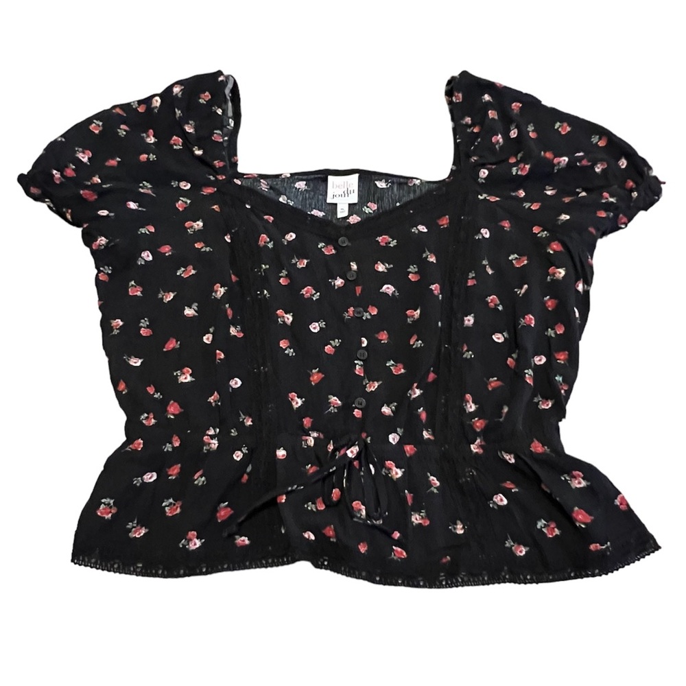 Belle Du Jour Floral Crochet Puff Sleeve Top Sz XL